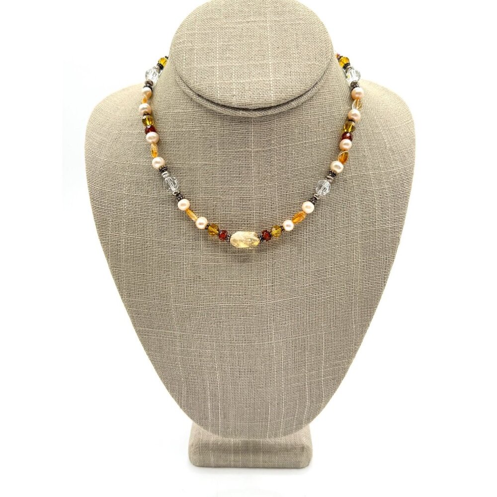 Vintage Faceted Glass And Fresh Water Pearls With Sterling Silver Clasp And Bead